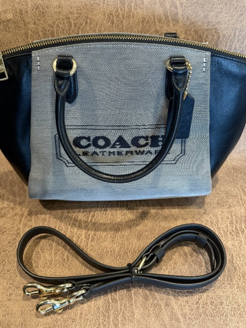 COACH Elise Badge Jacquard Satchel Crossbody Bag In Salt Black C9079